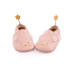 Chaussons cuir Souris Rose...